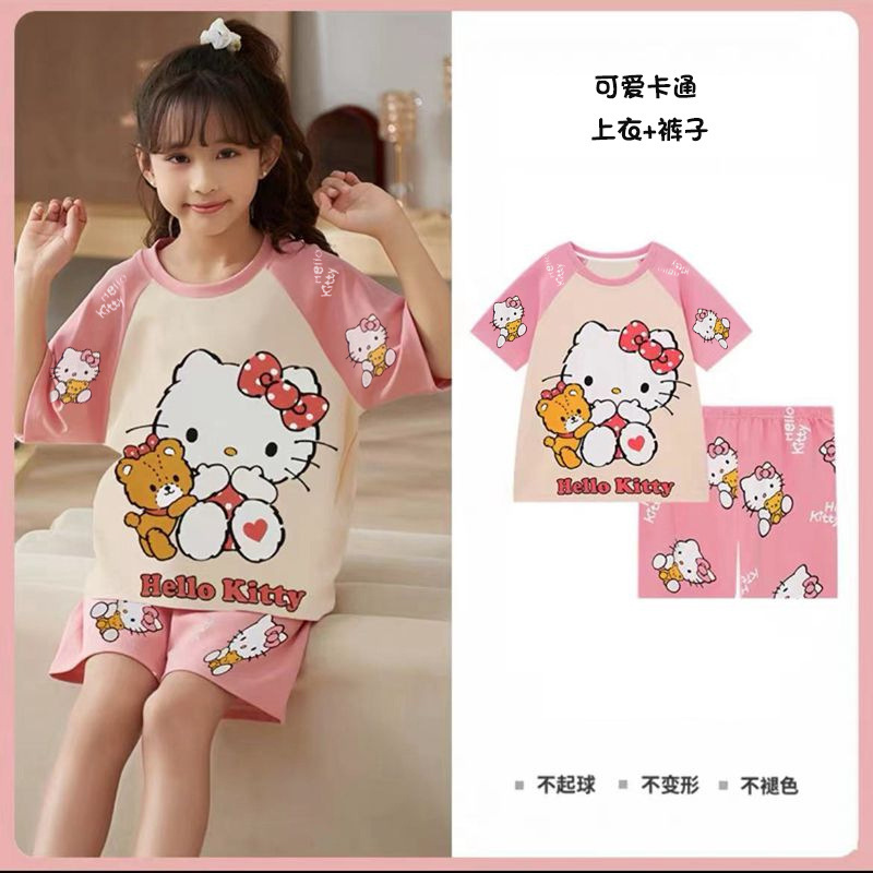 Picture of New Style Pajamas for Girls Summer Thin Air Conditioning Home Clothes for Girls 2024 New Style Short Sleeve Suit for Summer Outer Wear