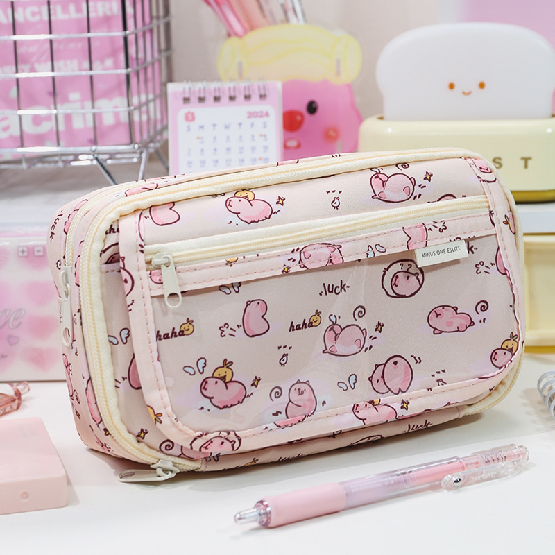 Picture of 3877 New Black and White Puppy Super Large Capacity Student Pencil Bag Multi-compartment Student Stationery Storage Pencil Bag