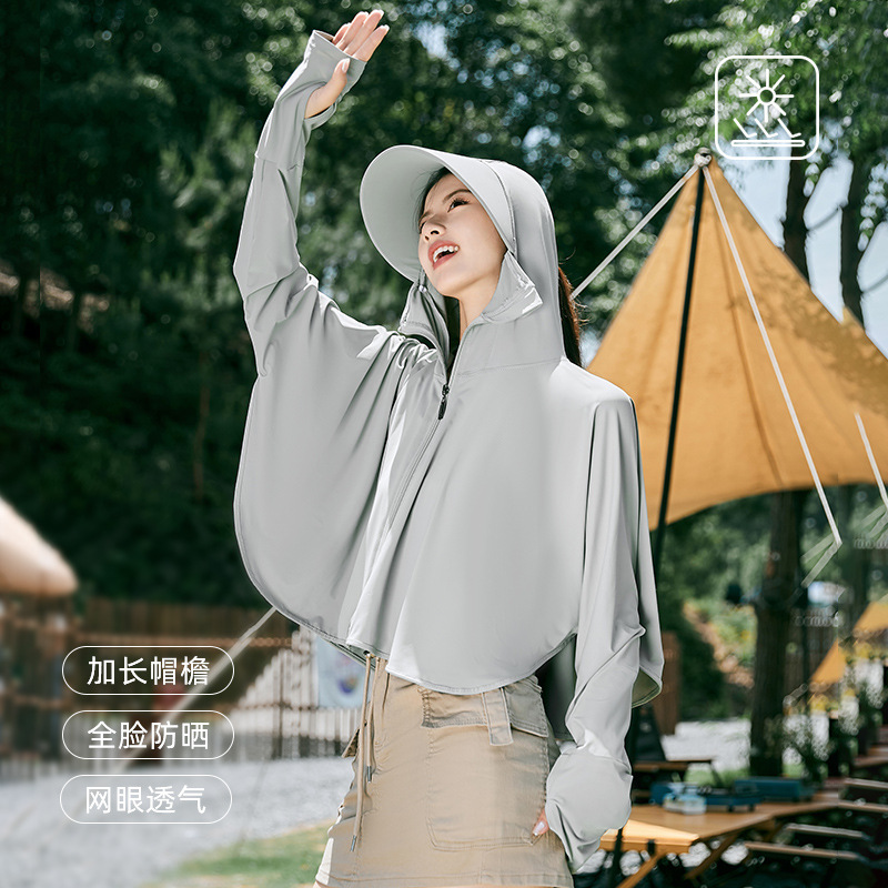Sun protection clothing for women Summer Ice Silk cool thin coat outdoor UV protection cycling sun protection hooded sun protection clothing tide