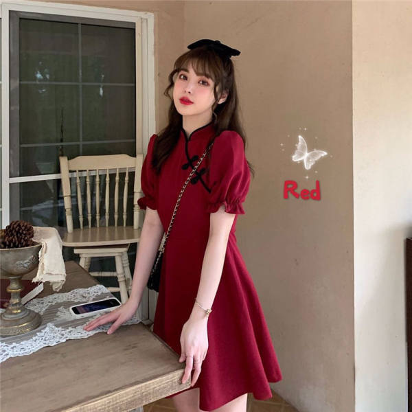 New Chinese Retro Improved Cheongsam Women's dress 2023 Summer New Waist Slimming National Style Buckle Small Skirt