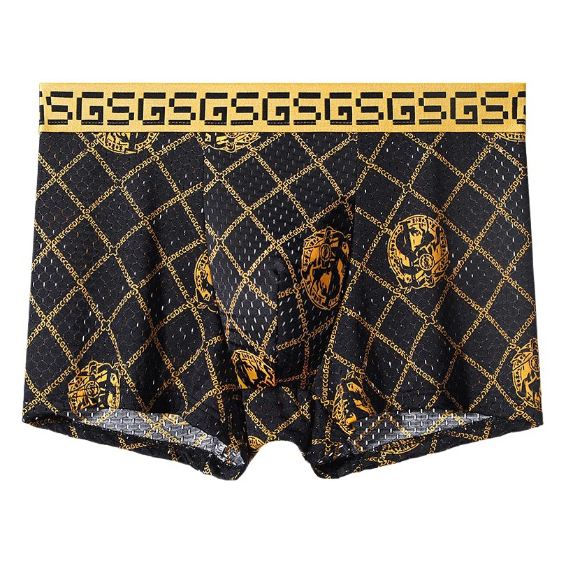 Men's underwear summer thin breathable Ice Silk fashionable printed antibacterial shorts head shorts high-end gift box cross-border exclusive