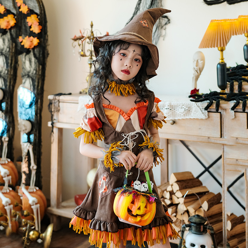Picture of Halloween Kidsren's Costumes Scarecrow Pastoral Style Farm Costumes Girls Carnival Cos Performance Costumes
