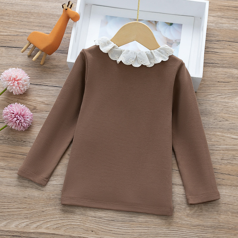 Picture of Autumn New Kidsren's Clothing Kidsren's Korean Hot Stamping Pure Color Bottoming Shirt Lace Collar Girls Spring and Autum Brushed T-Shirt 20131