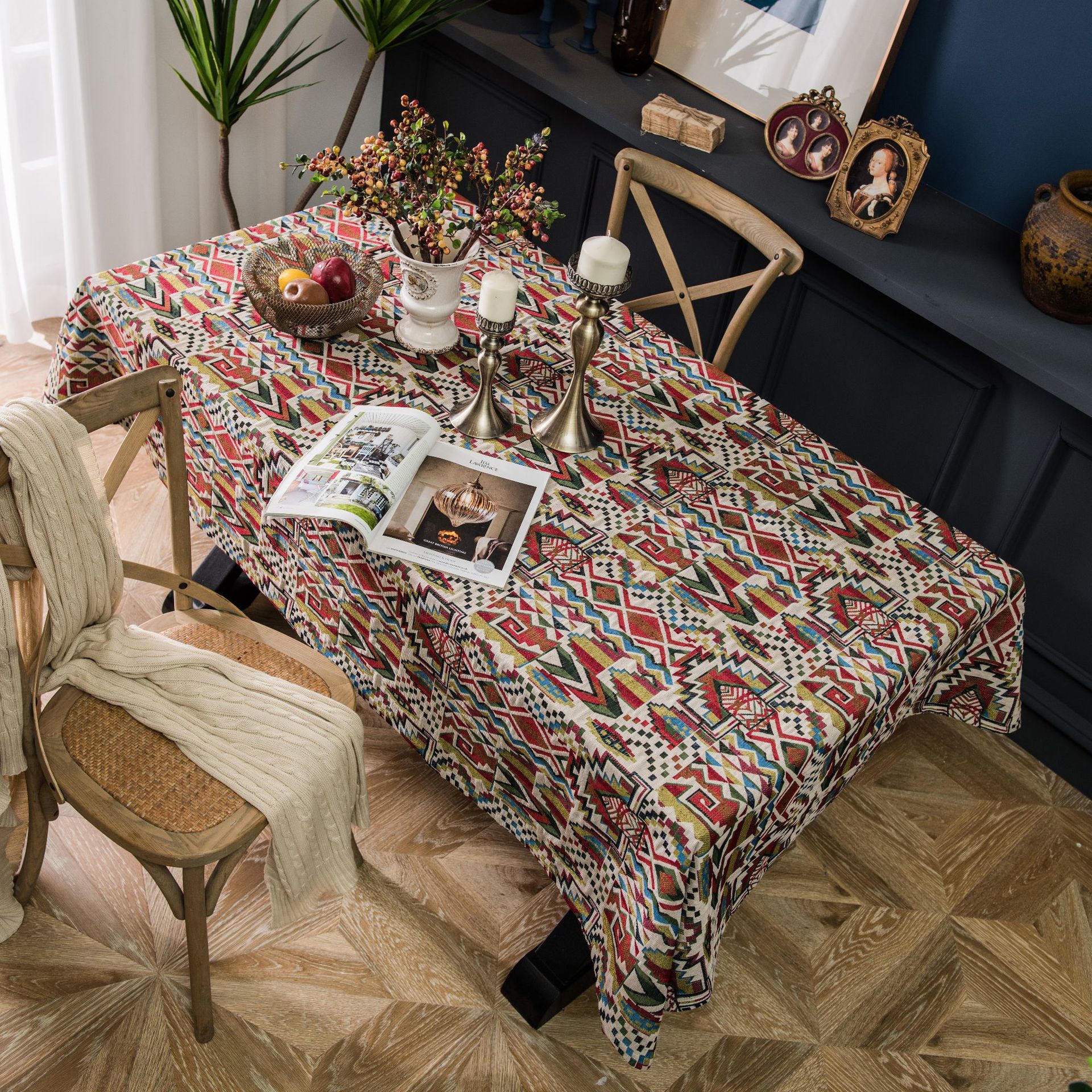 Yiman Qiyun Ethnic Style Tablecloth Colorful Jacquard Dining Tablecloth Double-sided Pattern Thick Tablecloth Geometric Bohemia