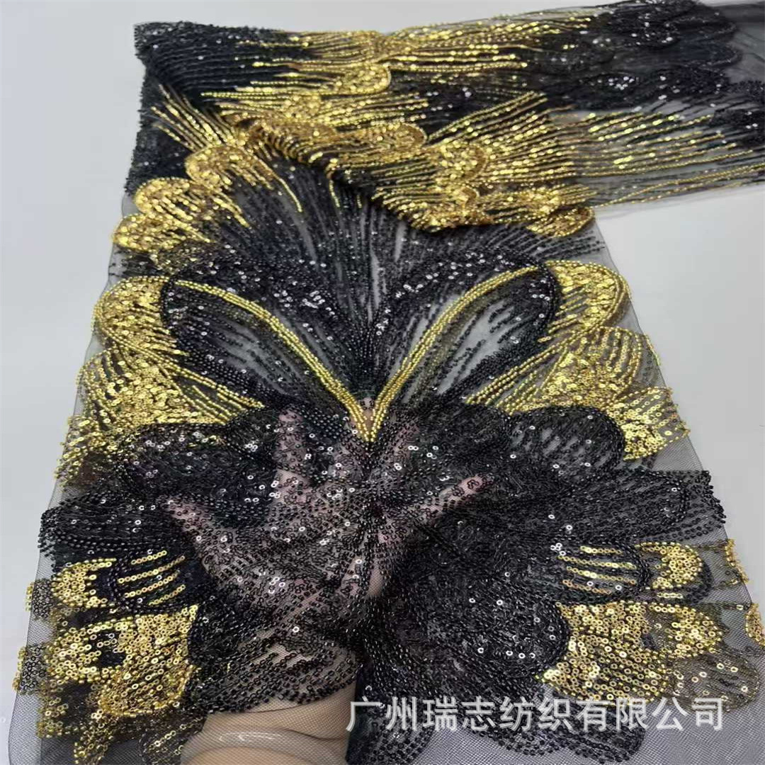 African Wedding Lace European and American High-End Wedding Dress Fabric Fashionable Multi-Color Heavy Bead Tube Lace