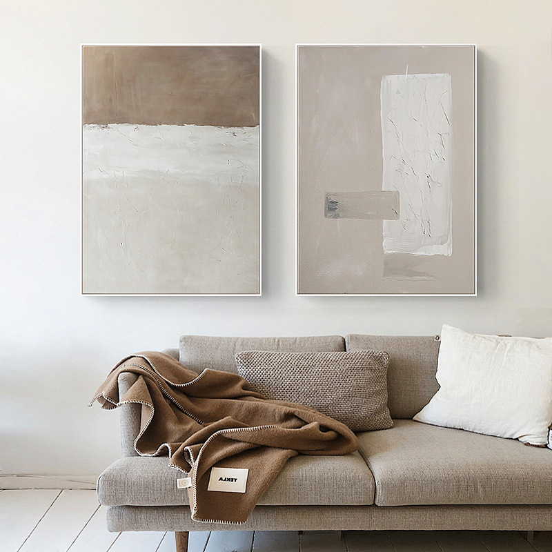 White Japanese Style Decorative Painting Living Room Sofa Background Wall Painting Double-link Abstract Color Block Beige Hanging Painting