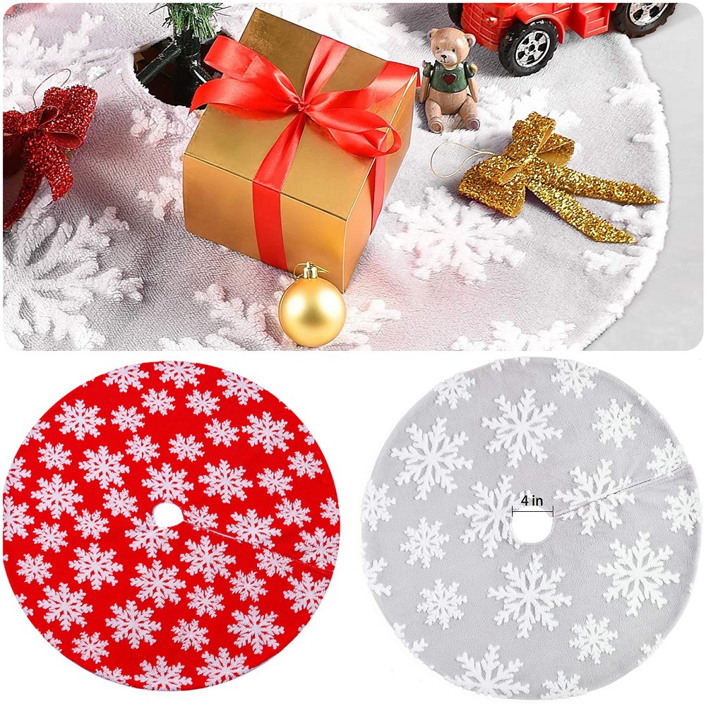 Cross Border Hot Sale Grey Red Jacquard Christmas Tree Dress Christmas Tree New Year Decoration Plush Snowflake Double Layer Tree Dress