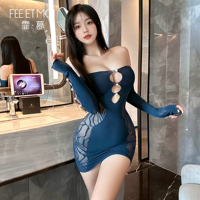 Sexy Tight suit Temptation Sexy Underwear Hollow-out Water Moon Pearl Mesh Slim-fit Hip Skirt 7519-generation Hair