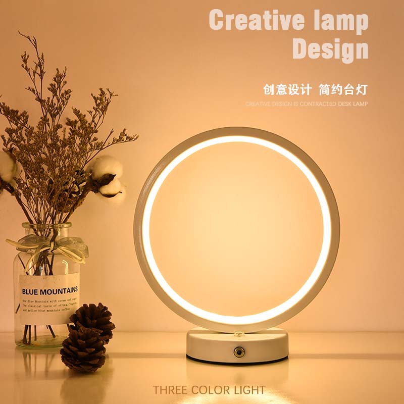 Simple Modern Fashion Ring Table Lamp Bedside Study Bedroom Living Room Dormitory Dimmable Decorative Night Light Lighting