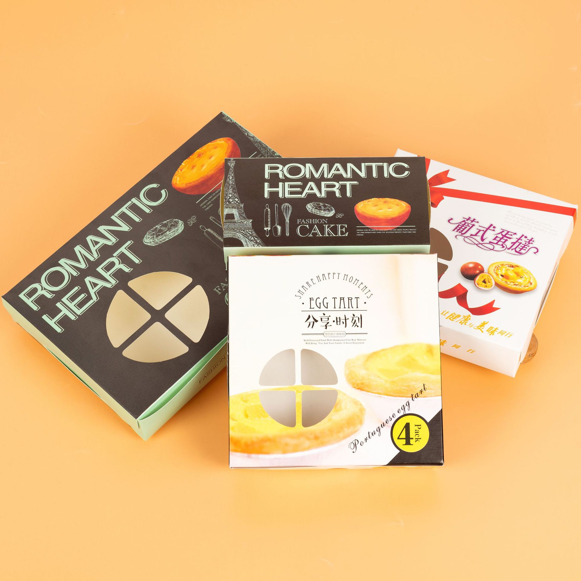 Egg tart box 2/4/6 Portuguese egg tart baking food packaging box window thickened self-folding cake packaging box