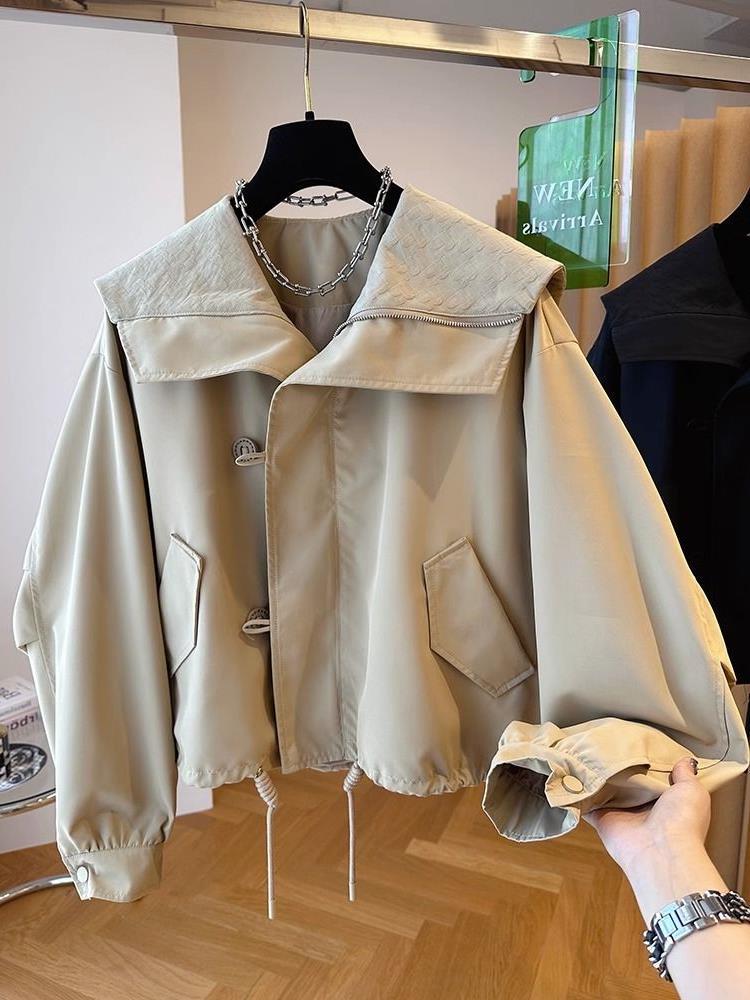 Picture of Short Coat Women's Spring and Autumn Navy Collar Korean Casual Trendy Loose Western-style Design Buckle Jacket Top Niche