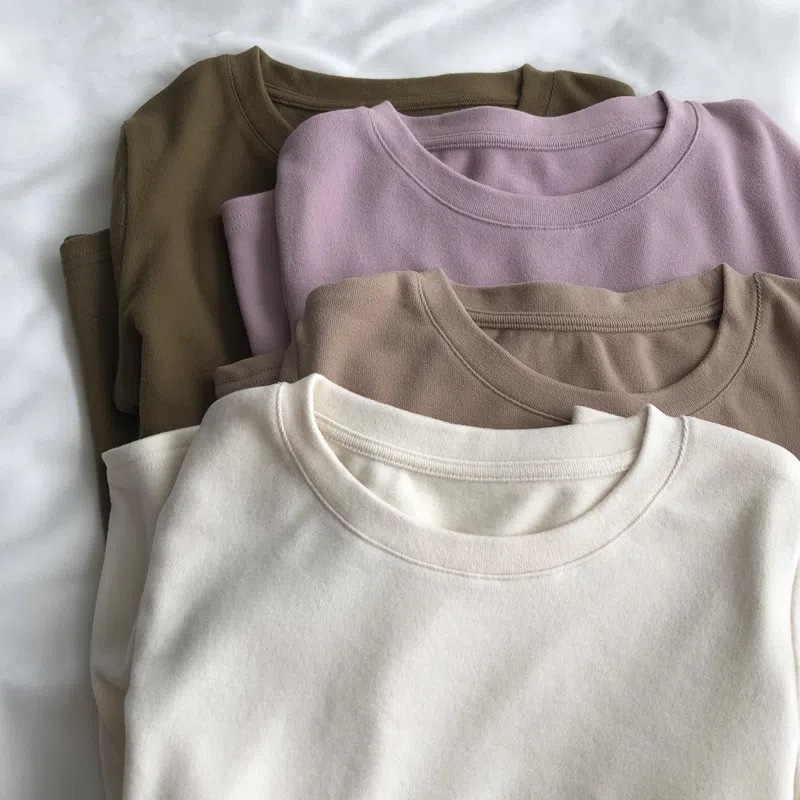 Double-Sided Velvet Long-Sleeved T-Shirt Women's Autumn and Winter Warm Inner Base Shirt Loose Slimming Scrub Top Ins All-Match