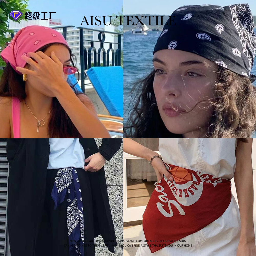 European and American Hip Hop Scarf Women's 50cm Cotton and Linen Small Square Scarf New Niche Personality Cashew Printed Headscarf Waist Scarf