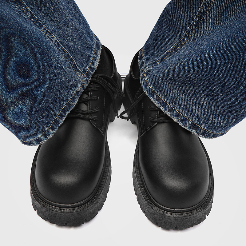 Picture of Big-Toe Leather Shoes for Men, Spring Casual Retro Thick-Soled Heightening Derby Shoes, Formal British Style Black Wide-Footed Trbottomy Shoes