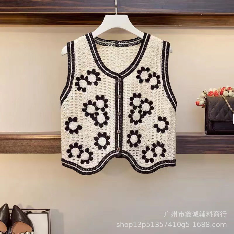 Picture of New Korean Style Knitted Vest Women's Vintage Embroidered Crochet Knitted Shirt Waistcoat Vest Sleeveless Jacket Spring and Summer