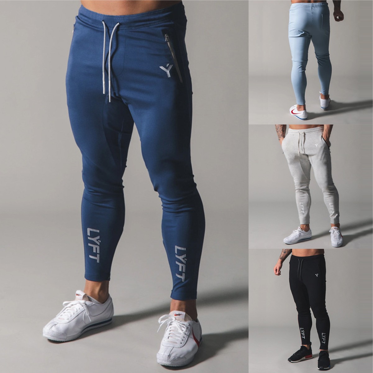 Lyft2022 Sports Pants Casual Fitness Men's Long Pants Slim Fit Tapered Zipper Sweatpants Breathable Sports Trendy