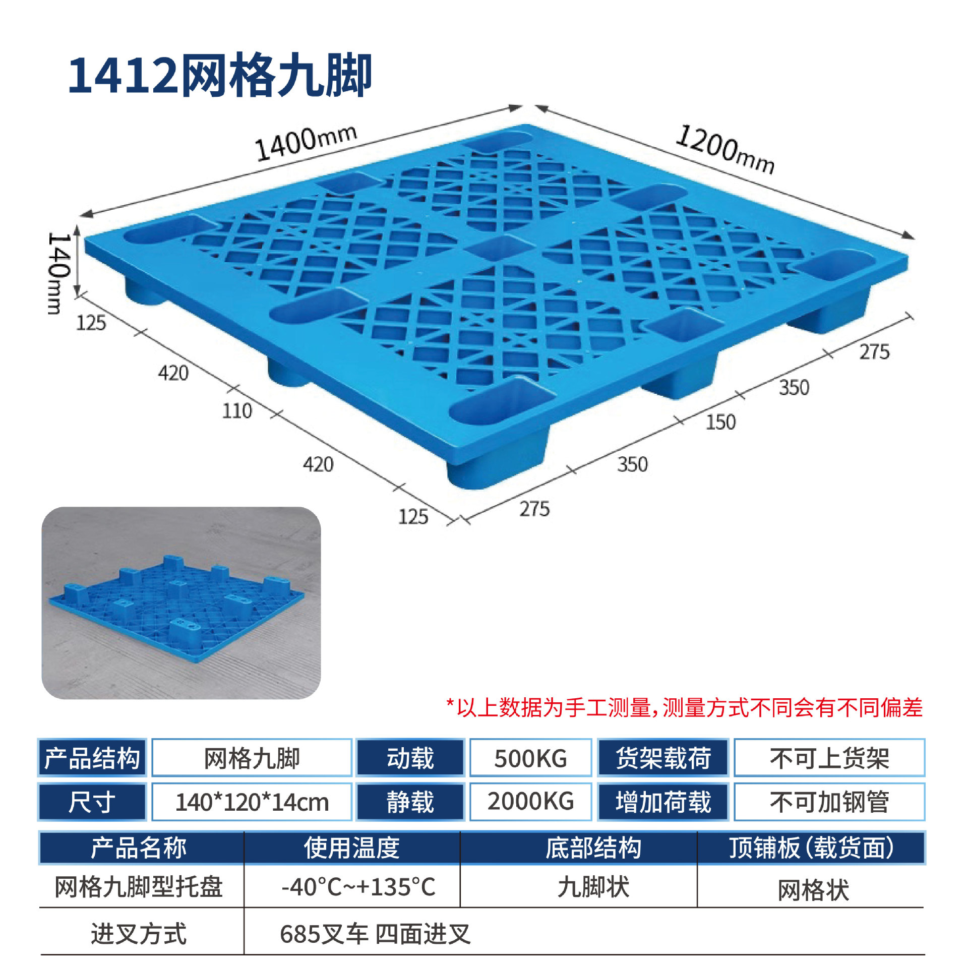 Picture of Plastic Pallet Nine-Foot Grid Forklift Pallet Warehouse Moisture-Proof Floor Board Logistics Pallet Plastic Pallet Manufacturer