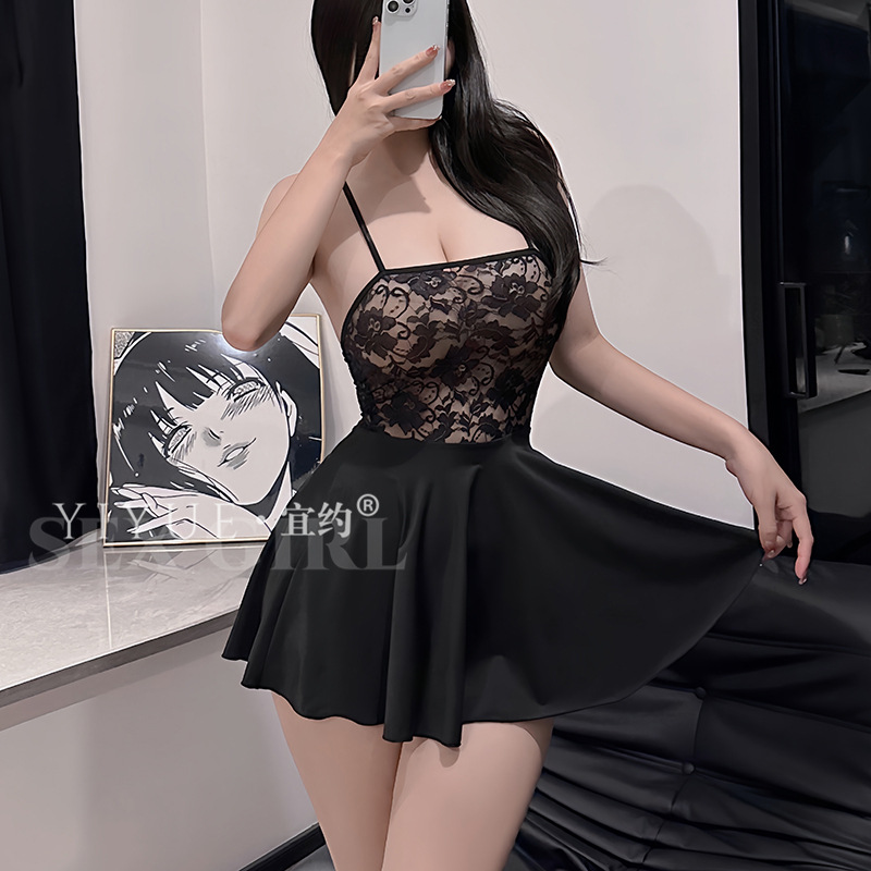 Yiyue's New Sexy Lingerie, Sexy Suspenders, Lace Temptation Nightgown, Nightclub Hot Uniform, No Need to Take Off Pajamas 8866
