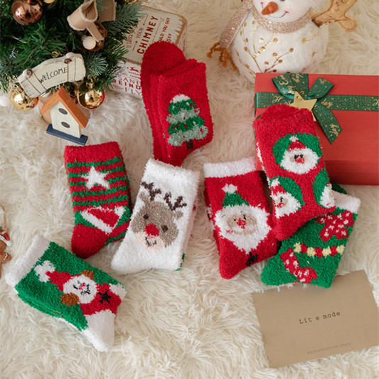 Picture of Cross-Border Supply of 2022 New Christmas Socks, Cute Colorfulful Santa Claus Coral Velvet Socks