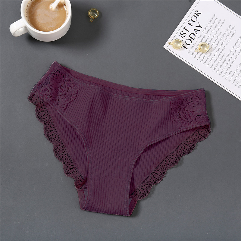 Picture of AliExpress youth underwear women's striped student cotton lace briefs mid-waist solid color women's underwear