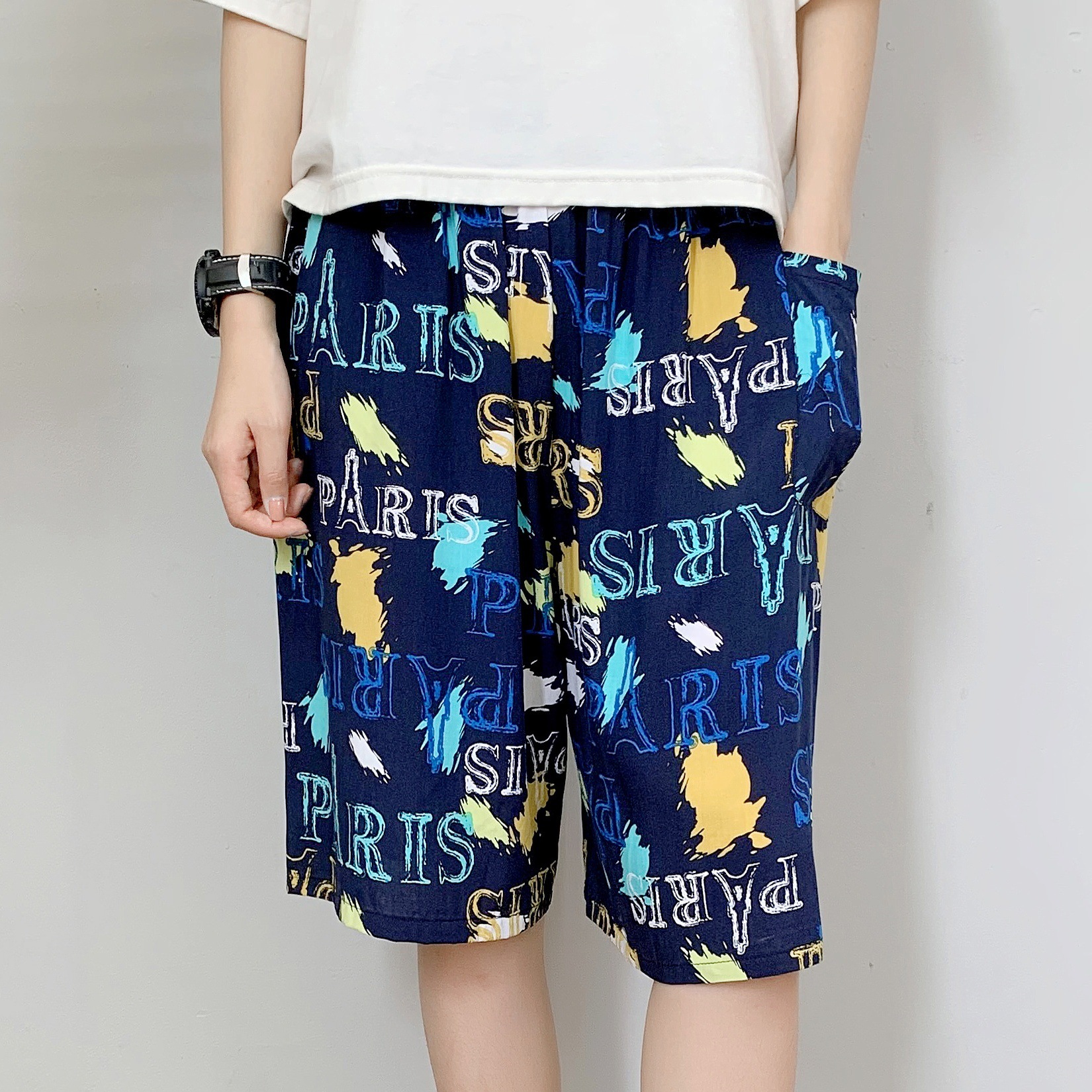 Picture of Cotton Silk Pajama Pants Men's Summer Thin Large Size Loose Shorts Casual Breathable Floral Pants Outer Wear Five-Point Beach Pants