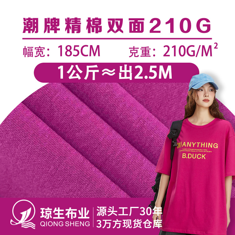 210g Trendy Brand Fine Cotton Double-Sided Fabric Knitted Polyester-Cotton Casual Suit T-Shirt Fabric Cvc Home Wear Sweatshirt Fabric