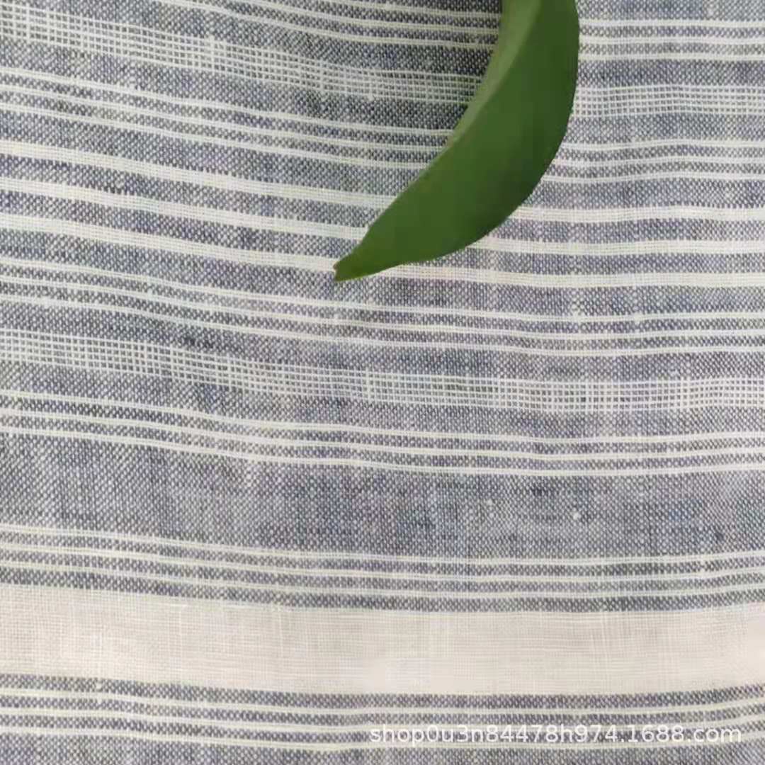 Picture of 100% linen Dark Blue and White Multi-stripes Wide linen Fine Stripesd Wide linen Enzyme Washing Material