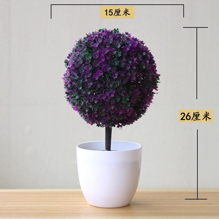 Picture of Sakura Snowball Simulated Plant Potted Grass Ball Bonsai Small Tree Home Decoration Flower Ornament Creative Mini Small Round Ball