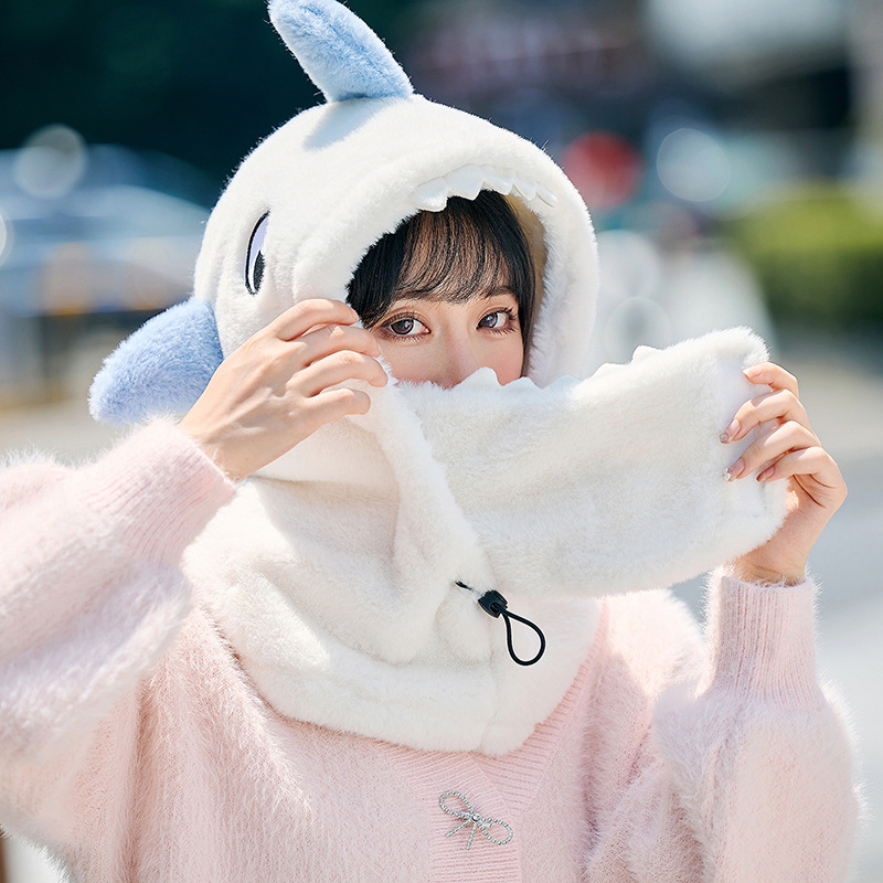 Picture of Tiktok shark hat mask integrated ear protection autumn and winter cycling warm pullover ski hat large capacity helmet hat tide