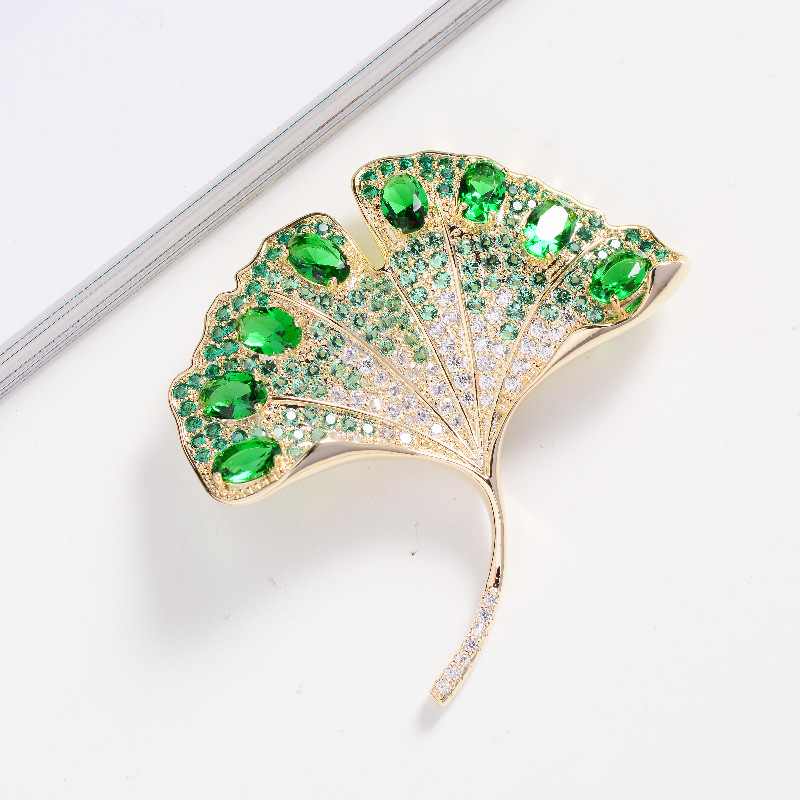 Picture of New Korean style elegant ginkgo leaf zircon brooch fashionable elegant leaf clothing pin creative clothing accessories for women