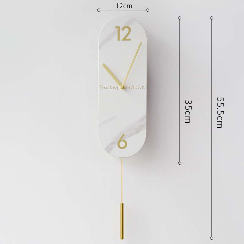 Picture of Modern Light Luxury Swing Wall Clock: Cocoa Sea Marble Rock Plate Spanish Minute Style Decorative Clock