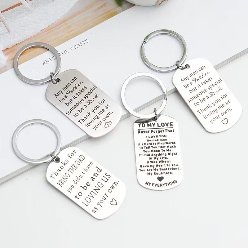 father's day gift any man can be a father stainless steel lettering metal keychain