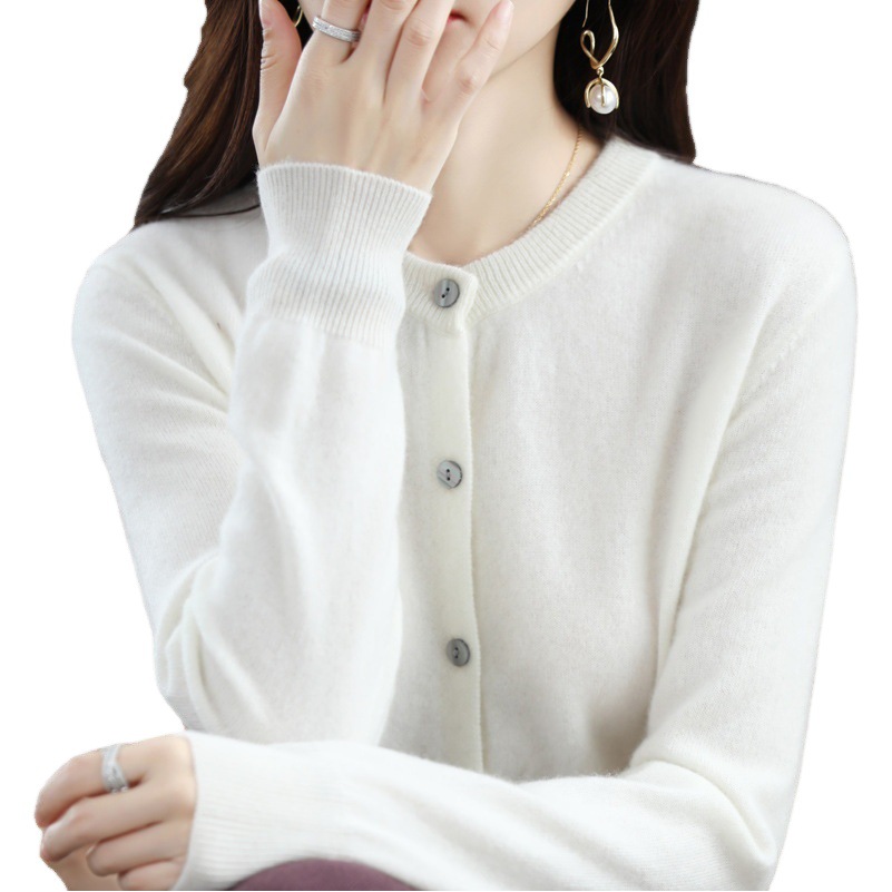 2025 new knitted cardigan early spring crew neck sweater women's long sleeve solid color Joker coat women's clothing a generation of hair