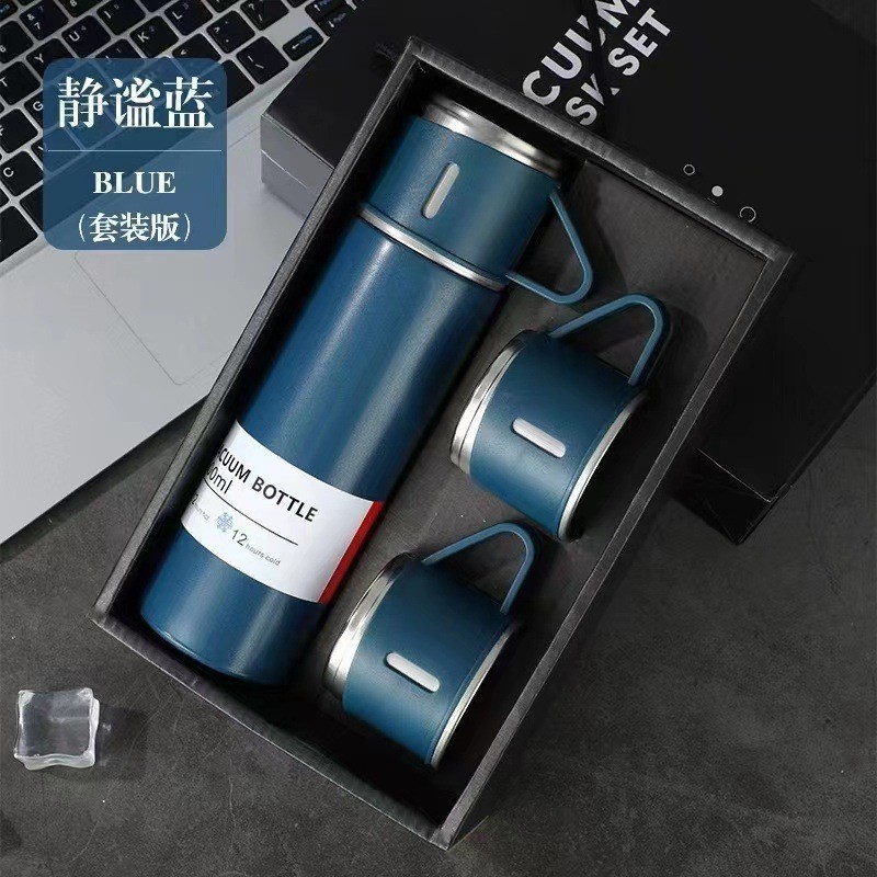 Picture of One Cup Three Lid Thermos Portable Fashion in stock Business Event Gift Box suit Stainless Steel Cup Engraving Logo
