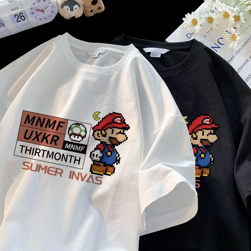 Picture of Boys' short-sleeved T-shirt cotton summer New loose Korean style Mario cartoon printed middle and big children's bottoming top