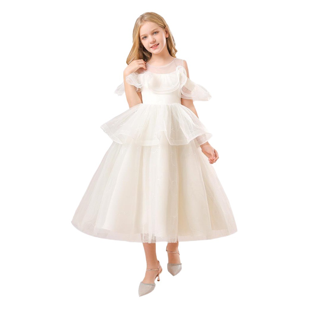 2024 spring new children's catwalk dress princess dress off-shoulder puffy three-dimensional foreign style piano playing dress