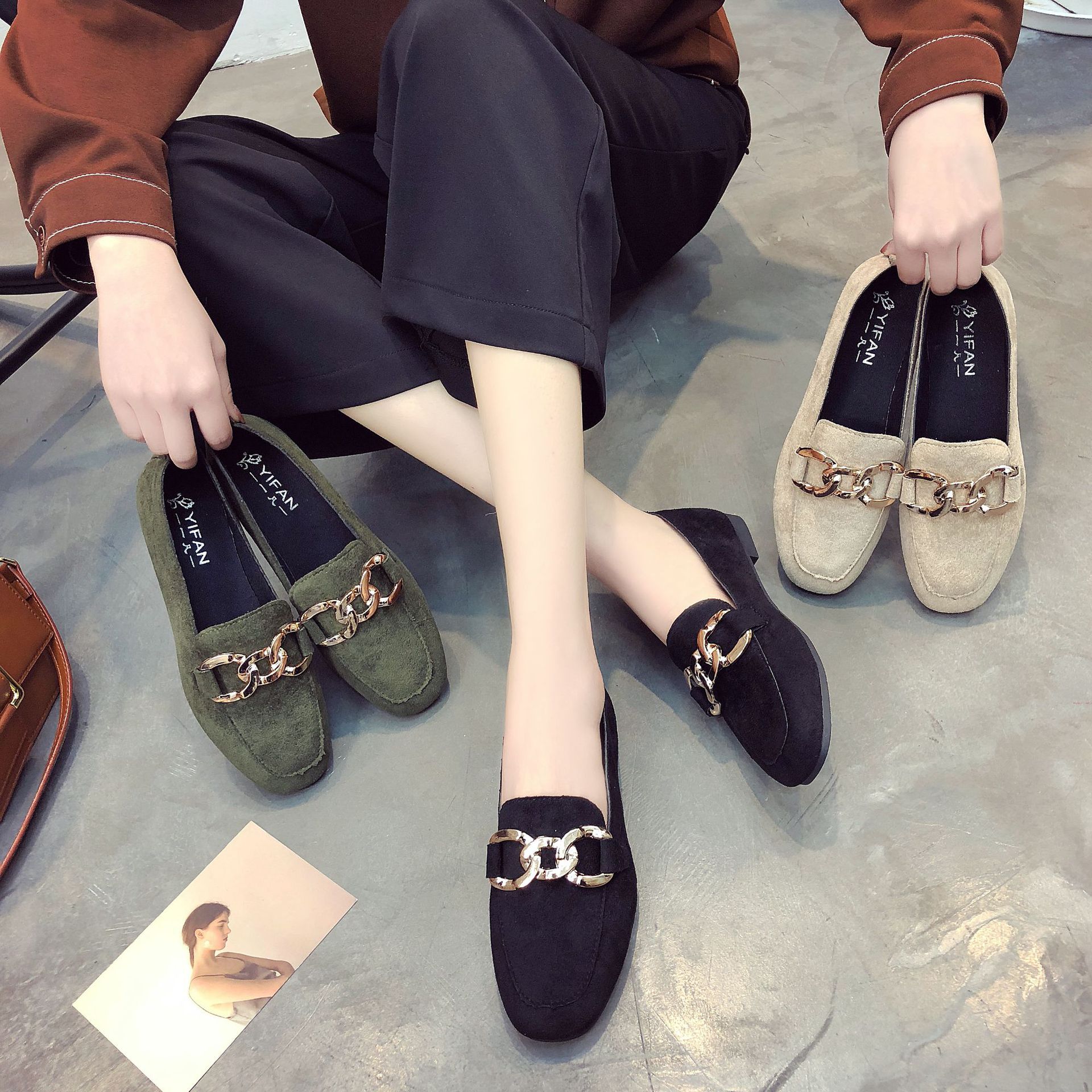 2024 Spring Summer Square Peas Shoes Autumn Single-layer Shoes Pregnant Women Flat Shoes Slip-on Lazy Moms Shoes Women's Shoes