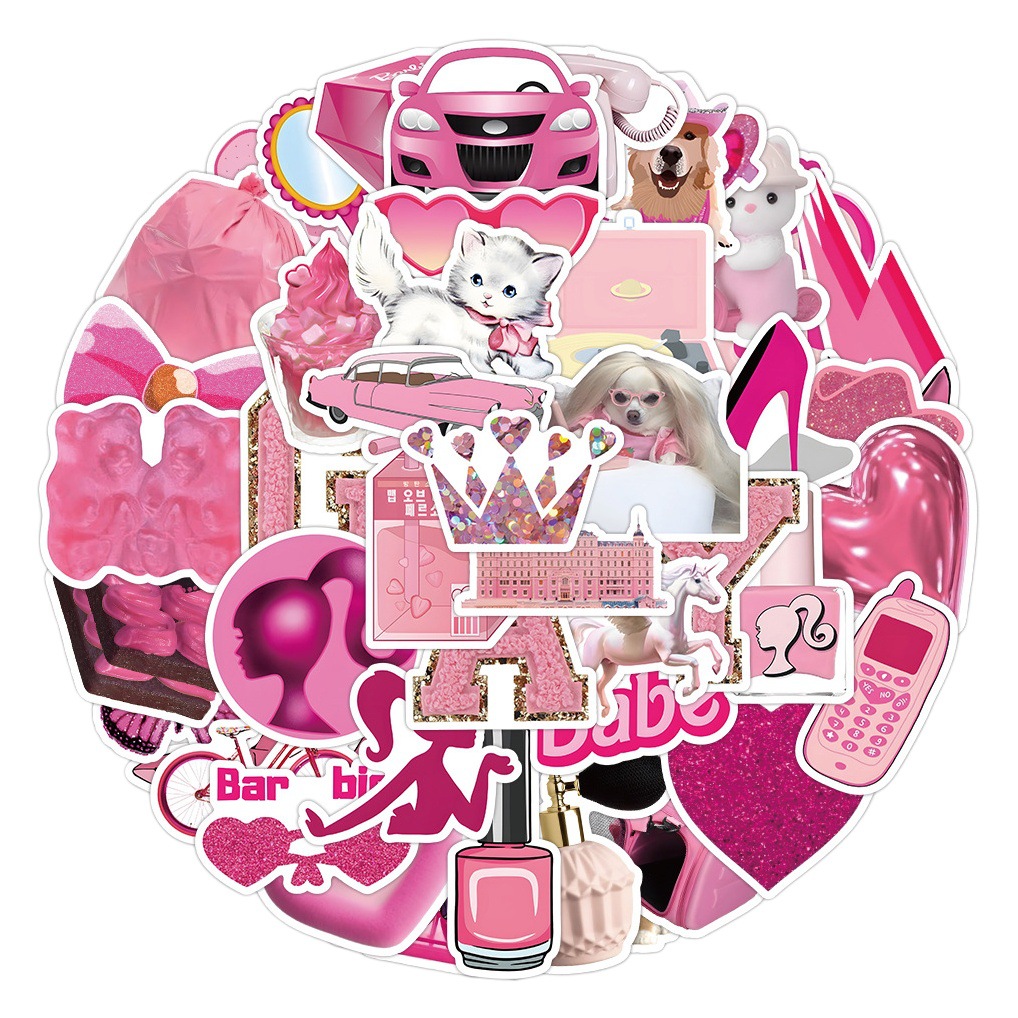 50 pieces Barbie Style stickers pink sweet graffiti vintage decorative skateboard guitar water cup waterproof stickers wholesale