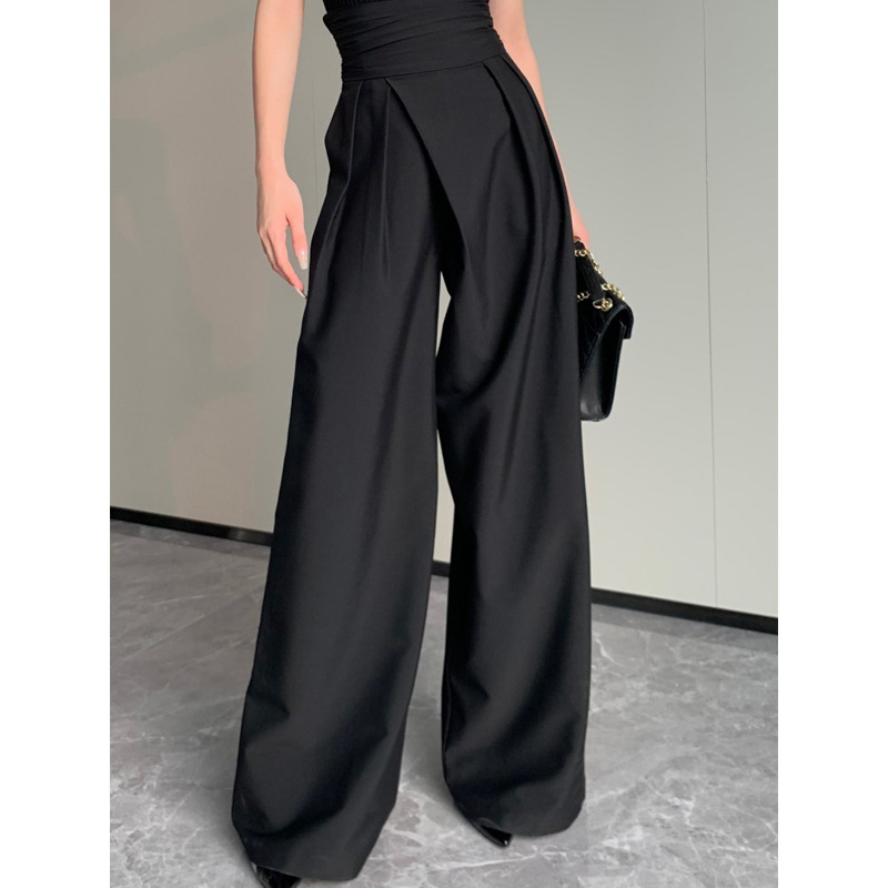 DIANRUO Summer High Waist Drappers Casual Pants Women's High Waist Loose Trousers Waist Drappers
