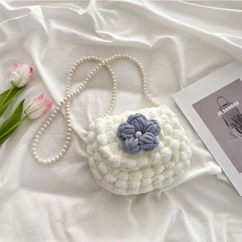 Puff Flower Ball Bag Handmade Woven Bag diy Material Bag Hand Woven Homemade Saddle Bag Girlfriend Gift Portable