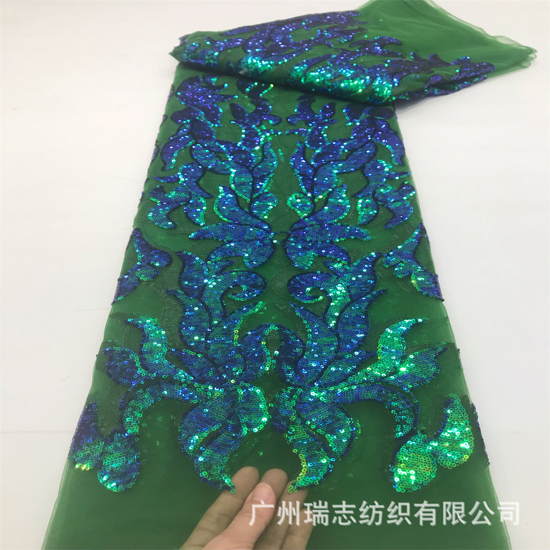 in stock Magic Color Green Sequin Mesh Gown Embroidered Cloth European and American Fashion Fashion Sequin Children's Clothing Performance Clothing Fabric