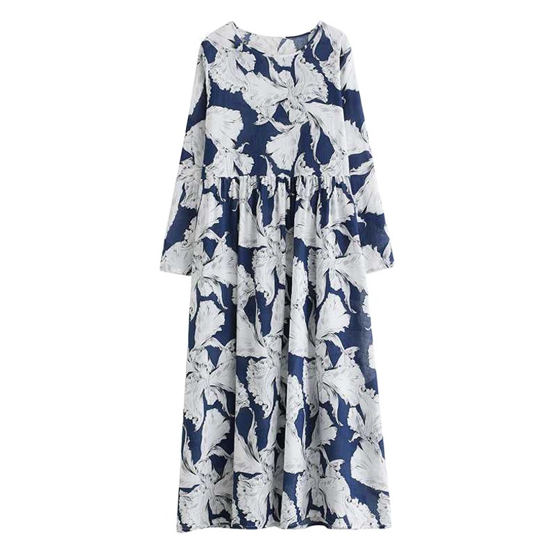 2024 spring new Korean style printed round neck loose plus size long sleeve chubby girl plus size plus size dress