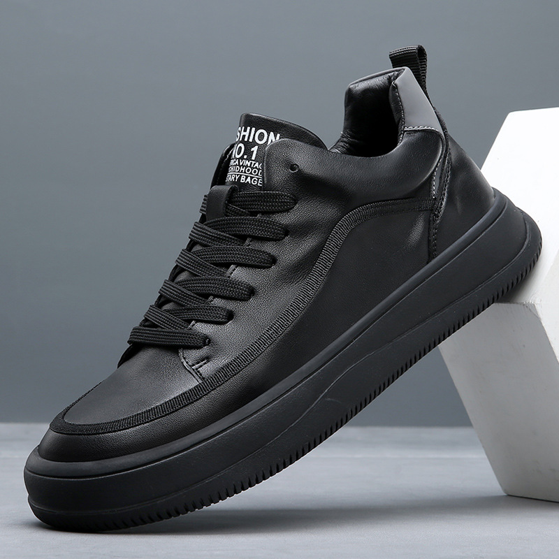 Cotton Shoes Men's Winter Genuine Leather fleece-lined Warm-keeping Trendy All-match High-top Casual Cotton Shoes Zhongbang Cotton Boots Men's Clown Shoes