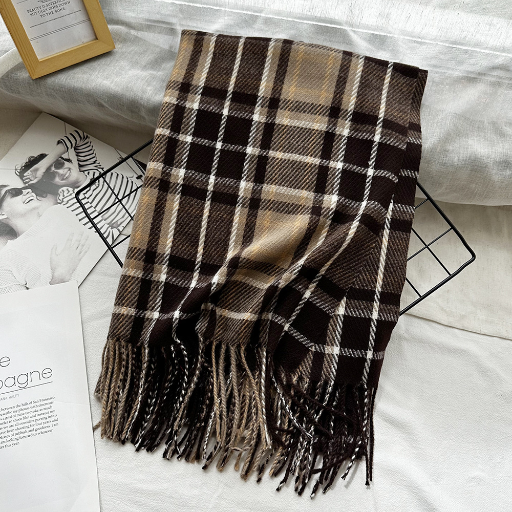 Picture of New Black and White Plaid Scarf Women's Korean Style Winter Warm All-match Imitation Cashmere Scarf Shawl High-end Couple Scarf