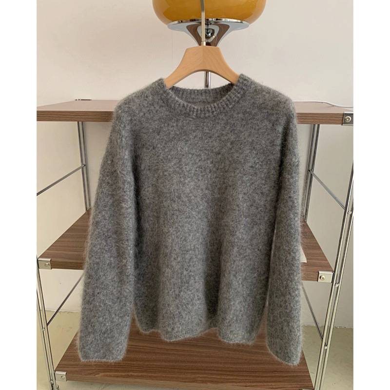 European High-grade Grey Raccoon Velvet Pullover Sweater Women's Autumn and Winter Soft Waxy Lazy Style Puyuan Loose Knitted Top
