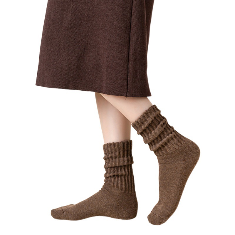 Autumn and Winter Women's Towel Bottom Trbottomyy Sports Thick Line Street Long-Tube Maillard Style Thickeneded Terry Socks