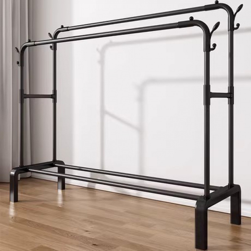 Coat rack simple drying rack floor-to-ceiling indoor home bedroom double-pole hanging rack balcony clothes storage rack