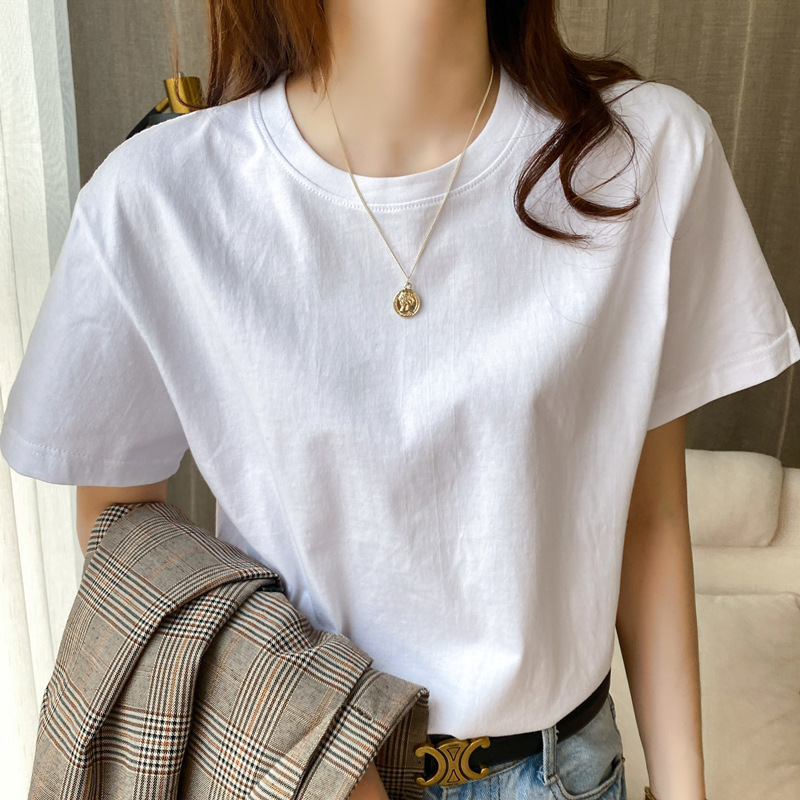 Picture of 2025 American Heavy Round Neck Base T-shirt White Short-sleeved T-shirt Loose Solid Color Men's and Women's Half-sleeved Top for Summer