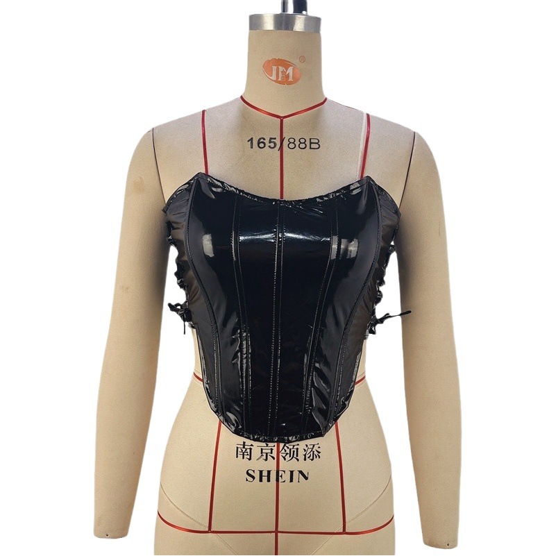European and American Style Women's Clothing 2024 Spring and Summer Sexy Spice Girl Metallic Strap Tube Top Vest Fishbone Waist Small Vest for Women