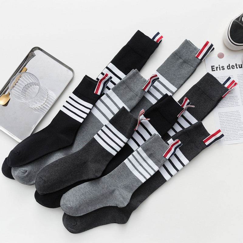Calf socks women's black stockings spring and autumn four bars tb socks slimming over-the-knee socks pure cotton Japanese jk socks summer